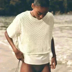 ZARA White/Ivory Shirt Knit Vest